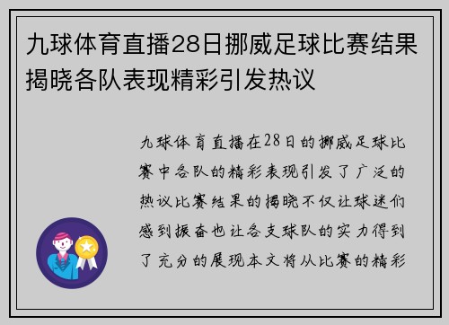 九球体育直播28日挪威足球比赛结果揭晓各队表现精彩引发热议