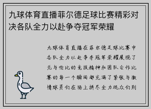 九球体育直播菲尔德足球比赛精彩对决各队全力以赴争夺冠军荣耀